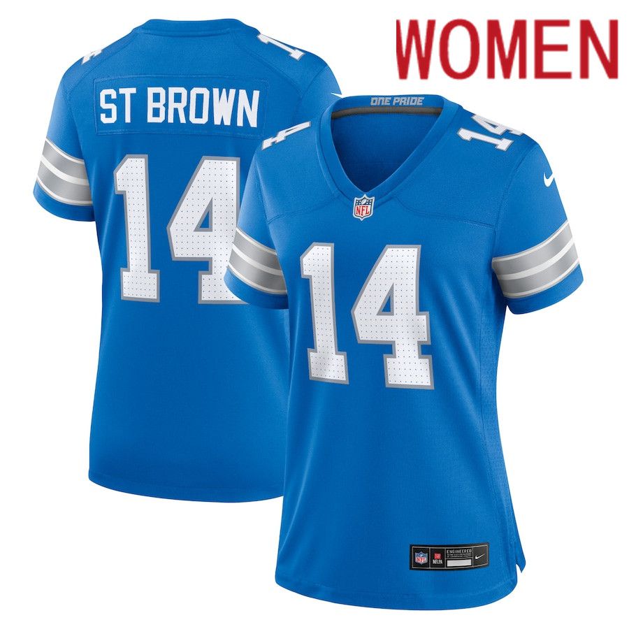 Women Detroit Lions #14 Amon-Ra St. Brown Nike Blue Team Game NFL Jersey